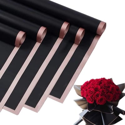 Roségouden Rand Zwarte Bloemen Inpakpapier - Set van 40 - Waterdicht - Verjaardag Vakantie Bruiloft - Geschenkverpakking - Bloemenwinkel Boeketverpakking - 55,6 cm x 55,5 cm