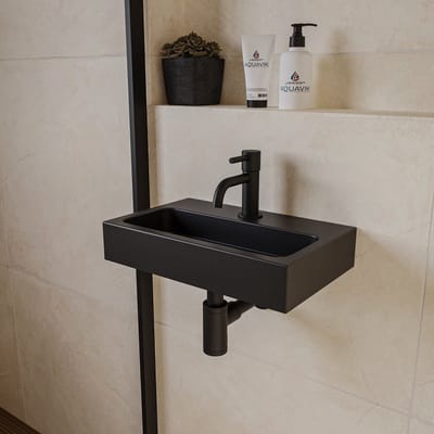 AquaVik Fonteinset Rakta Natuursteen Kraan Midden Mat Zwart Kraan 37x23,5x7cm