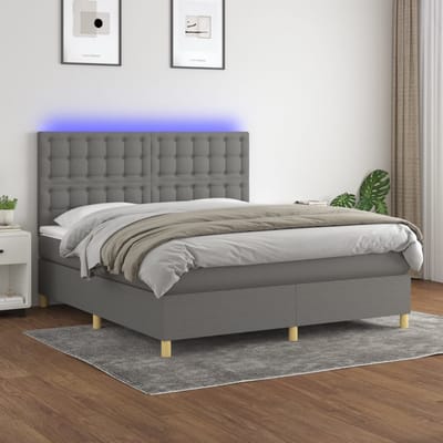 vidaXL - Boxspring - met - matras - en - LED - stof - donkergrijs - 160x200 - cm