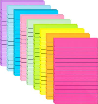 Gevoerde Sticky Notes 4x6" - 9 Heldere Kleuren Gelinieerde Memo Pads voor Kantoor en School