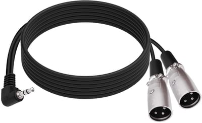 3.5mm TRS naar Dual XLR Y-splitter kabel 90 graden, 1/8 inch audio patch kabel voor microfoon, mixer en versterker - 1.8m lengte voor optimale geluidskwaliteit