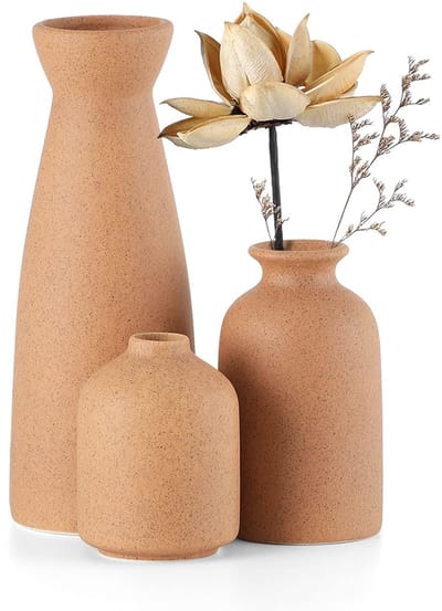 Allecto - keramische vazen - set van 3 kleine bloemenvazen - moderne en rustieke stijl - bruin - decoratieve vazen voor gedroogde bloemen - perfect..