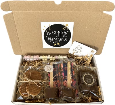 Nieuwjaar choco brievenbus cadeau - happy new year - chocolade - chocostick - marshmallows