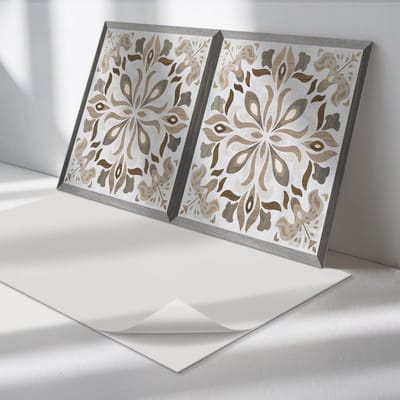 Wallfluent Vinyl Wandpaneel - Bloemenpatroon met symmetrie Zelfklevend Muurpaneel - 100 cm x 50 cm - Beige Vinyl Wandpaneel - 1 stuk - Rechthoekig Wandbekleding Vinyl - Texturen Wandpaneel - Vinyl Wandbekleding - Wandpaneel Keuken en Badkamer
