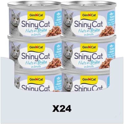 24 x 70 g - GimCat ShinyCat Filets in broth tonijn + ansjovis