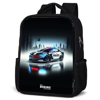 NoBoringSuitcases.com® - Rugzak zwart - Schooltas jongen & meisje - Politie powercar - Rugtas voor school - Boekentas kind - Schoolrugzak - Kinderrugzak