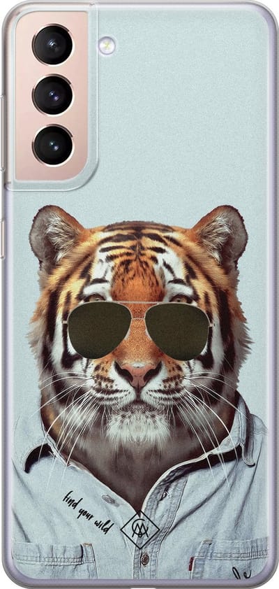 Casimoda® hoesje - Geschikt voor Samsung S21 - Tijger Wild - Backcover - Siliconen/TPU - Blauw