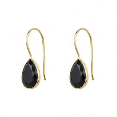 Dames Oorbellen Goudkleurig Zwarte Onyx Druppel (14K Gold Plated) | cadeau dames