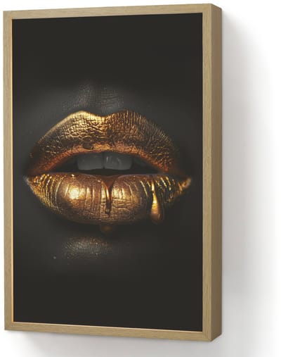 Wandlamp 40x60 cm - Oplaadbaar - Lippen - Goud - Abstract - Zwart - Aesthetic - Wandlampen binnen woonkamer - Slaapkamer lamp - Decoratieve nachtlamp - Vloerlamp draadloos