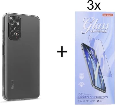Hoesje Geschikt voor: Xiaomi Redmi Note 11 5G / 11S 5G Silicone Transparant + 3X Tempered Glass Screenprotector - ZT Accessoires