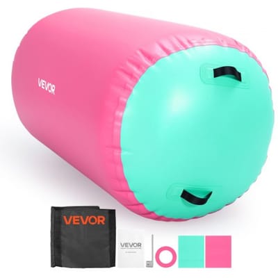 VEVOR Airtrack Roll 120 X 75 cm Opblaasbare Gymnastiekrol met Pomp, Roze, voor Sportscholen, Scholen, Clubs en Tuinen, Draagvermogen 200 Kg, Instelbare Luchtdruk, Siliconen Handgrepen, Slang en Opbergtas