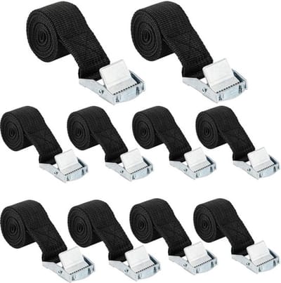 Spanbanden 10 stuks - Verstelbare Sjorbanden - 25 mm x 1 m - Zwart - Polyestervezel - Tot 250 kg belastbaar