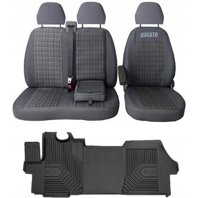 Fiat Ducato 2006-2025 - Set Autostoelhoezen + 77-Line Vloermatten - 2+1 Configuraties - Maatwerk - Hoogwaardig TPE