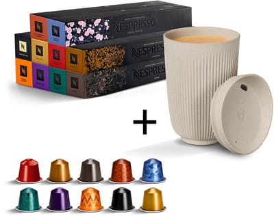 Nespresso koffiecups Favorieten Original 100 voordeelpakket met travel mug