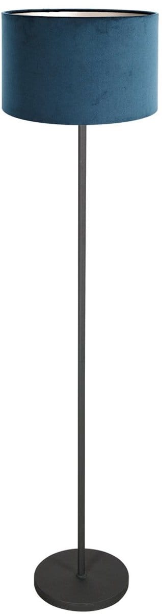 Vloerlamp Noor 4446ZW – Mat zwart met blauwe velours kap, metalen en textiele materialen, trendy ontwerp, merk Mexlite, ideaal voor binnen gebruik