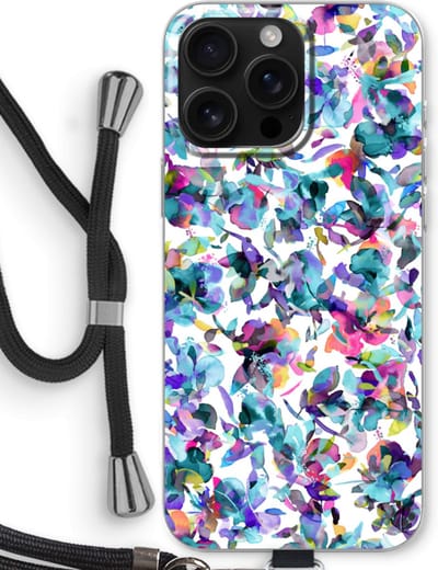 Case Company® - Hoesje met koord geschikt voor iPhone 16 Pro Max hoesje met Koord - Hibiscus Flowers - Telefoonhoesje met Zwart Koord - Bescherming aan alle Kanten en Over de Schermrand