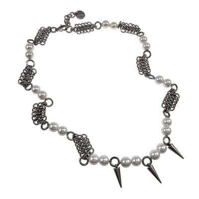 Europese Mesh-Techniek Ketting met Schelpparels en Spike-Hangers, Ketting Dames, RVS - Handgemaakte door esde2