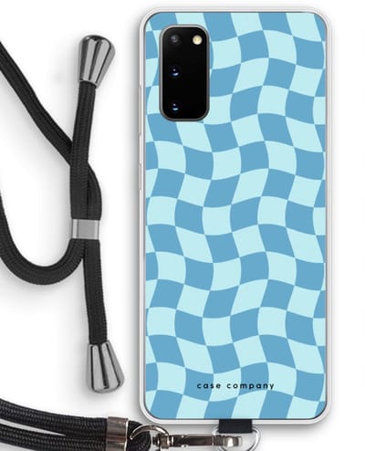 Case Company® - Hoesje met koord geschikt voor Samsung Galaxy S20 hoesje met Koord - Grid Blauw - Telefoonhoesje met Zwart Koord - Bescherming aan alle Kanten en Over de Schermrand