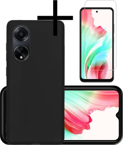 Hoesje - Met Screenprotector - Geschikt voor OPPO A98 - Sterk & Shockproof - Back Cover - Siliconen Case - Telefoon Hoes - Zwart
