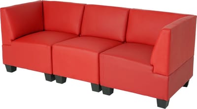 Modulaire 3-zitsbank Lyon, kunstleer ~ rood, hoge armleuningen