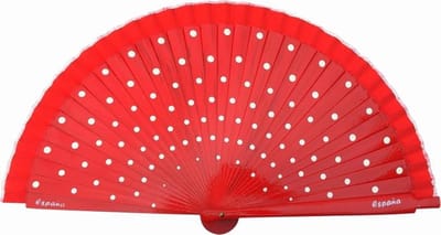 Spaanse flamenco waaier bij Spaanse jurk  - rood wit hout  -