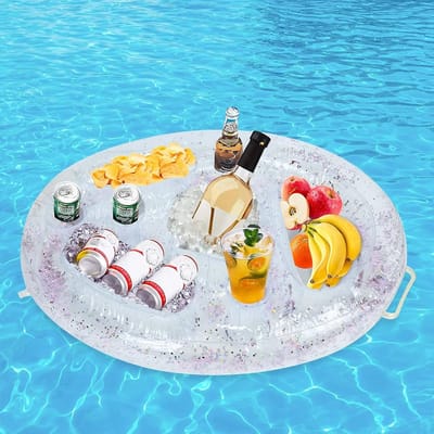 Opblaasbare drankenhouder 2 in 1 drank- en snackhouder 8 gaten Drankenhouder voor zwembad Floating Opblaasbare poolbar voor zwembad, feest, pool, strand, themafeestje (Transparant)