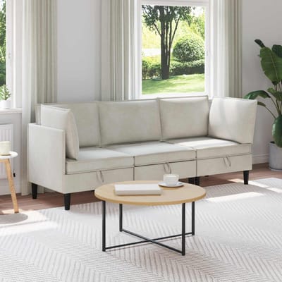 vidaXL - Woonkamer - Meubelset - 3 - st - Crèmekleurig - Fluweel