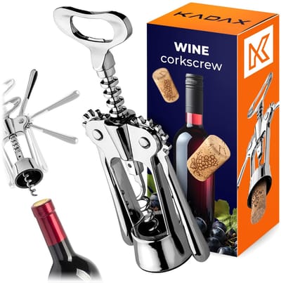 KADAX Multifunctionele kurkentrekker, kleine flesopener voor wijnflessen, met handvat van kunststof, flesopener, speciale spiraal voor minimale inspanning