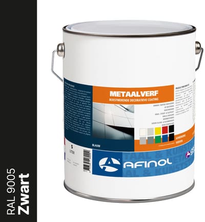 Afinol Metaalverf Zwart (RAL 9005) 5 liter - Metaal verf - Metaallak - Metaalverf buiten - Roestwerend - Stoot-, Kras- en Slijtvast - In meer dan 9.000 kleuren
