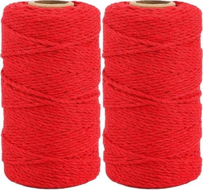 Rode Twine 2 x 100 m Katoenen Touw, 2 mm Creatief Touw, Decoratief Touw voor DIY Klussen en Tuinieren