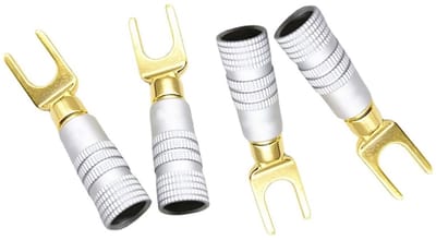 Vt products - Y-kabelschoenconnectoren - Luidsprekerkabelschoen - 45 graden vorkconnector - Set van 4 - Puur koper - Audio-jackstekker - Perfect voor