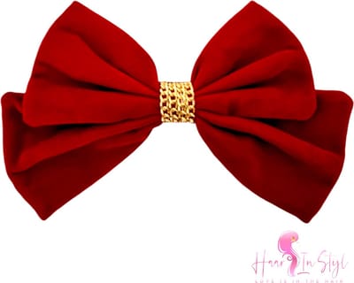 Haar in Stijl® Haarclip Maryam Velvet Bordeaux - XXL velvet strik haarspeld met gouden detail - meisjes haaraccessoires feestdagen kerst schuifspeld haarschuifje haarklem rood