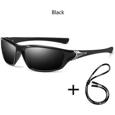 Lunettes de soleil polarisées de sport d'extérieur pour hommes et femmes avec chaîne Cyclisme Escalade Ski Pêche Lunettes de soleil vintage Lunettes de protection UV400 black
