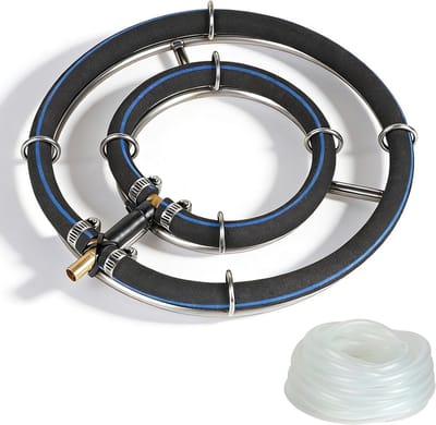 Aerator voor Vijvers - Ventilatie Ring 25 cm, RVS 304, 2-in-1 Ontwerp, Inclusief Slang van 5 m voor Tuinvijvers en Aquaria
