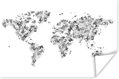 Wereldkaart - Kleuren - Vlinders - Kinderen - Jongens - Meisjes - 30x20 cm - Poster - Poster Kinderkamer