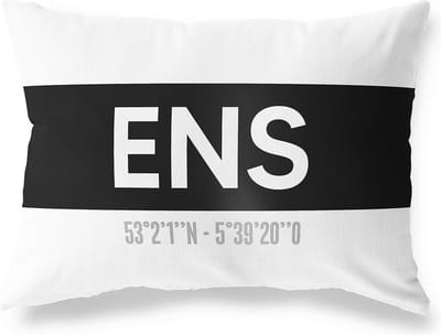 Tuinkussen ENS - FLEVOLAND met coördinaten - Buitenkussen - Bootkussen - Weerbestendig - Jouw Plaats - Studio216 - Modern - Zwart-Wit - 50x30cm