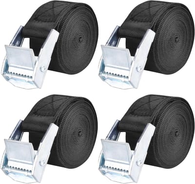 Spanriem, 25 mm breed, belastbaarheid 200 kg, verstelbare sjorbanden, roestvrije bevestigingsriemen voor fiets, motorfiets, bagagepakket, camping, 02# zilver en zwart, 4 stuks, 2 m