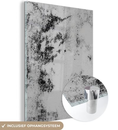 Glasschilderij - Steen - Wit - Graniet - Zwart - Design - 120x160 cm - Wanddecoratie - Woondecoratie