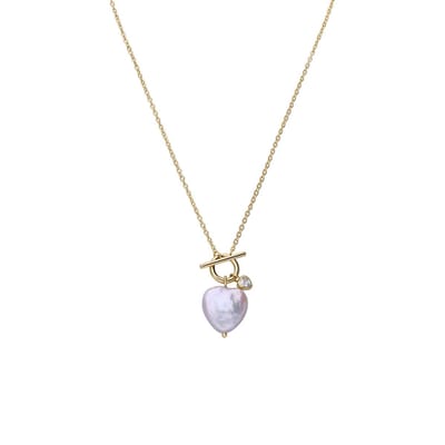 Lucardi Dames Zilveren goldplated ketting hanger hart parel - Ketting - 925 Zilver - Goudkleurig - 45 cm
