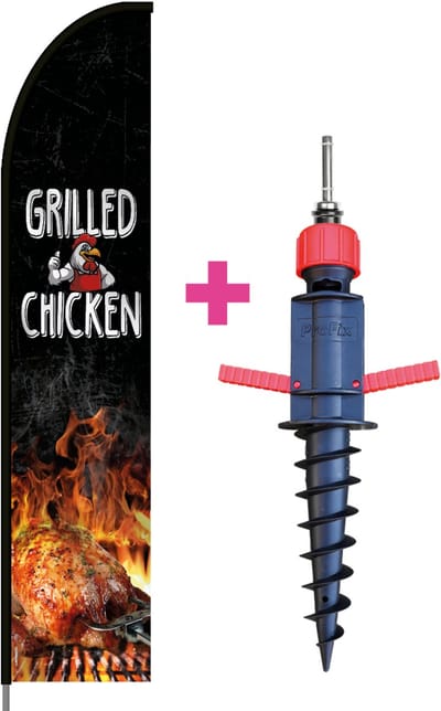 Beachflag - Grilled Chicken #2 - Vlag + Grondboor + Rotator + Hengelsysteem + Draagtas - Actievlag.nl