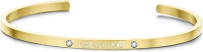 Key Moments 8KM-B00468 - Stalen open bangle met tekst - * love you more * - zirkonia - one-size - goudkleurig