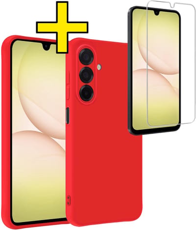 Hoesje - Met Screenprotector - Geschikt voor Samsung Galaxy A17 - Sterk & Shockproof - Back Cover - Siliconen Case - Telefoon Hoes - Telefoonhoesjes - Rood