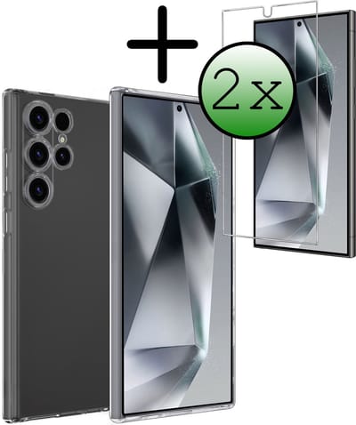Hoesje Met 2x Screenprotector - Geschikt voor Samsung Galaxy S24 Ultra - Sterk & Shockproof - Back Cover - Siliconen Case - Telefoon Hoes - Transparant