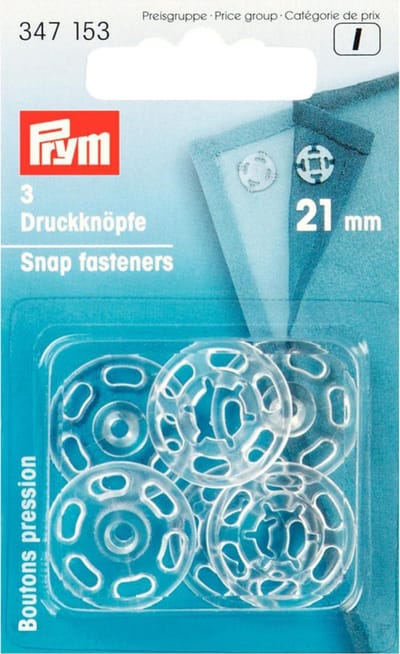 Aannaaidrukknopen kunststof rond 21 mm transparant 3 st. - Aannaaidrukknopen - Prym