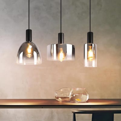 Glitzerlife - Hanglampen - Dimmbaar - Hoogte verstelbaar - 3xE27 - Glas Metaal - Vintage - Ø55cm - Rookgrijs