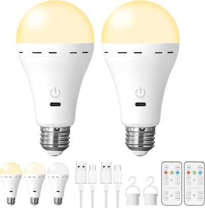 ZVD 2 stuks magische oplaadbare lampen met afstandsbediening, E26 draadloze batterijgevoede lampen, draadloze slimme LED-lamp op batterijen, 2200 mAh/dimbaar/timer