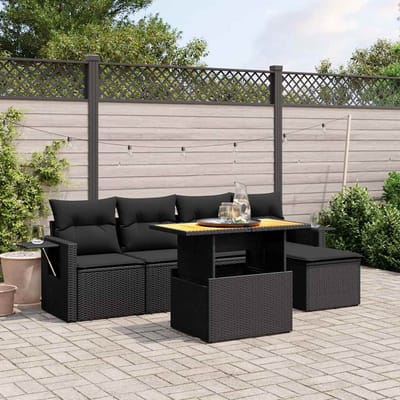 vidaXL - 6-delige - Loungeset - met - kussens - poly - rattan - zwart