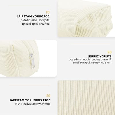 Set van 3 Corduroy Make-up Tassen - Reistas voor Cosmetica, Schoonheid en Organisatie met Metalen Rits in Beige