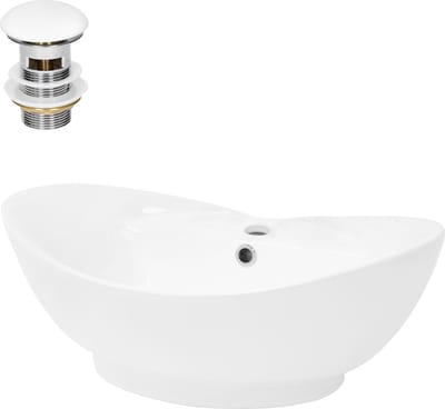 Wastafel incl. afvoergarnituur wit met overloop 59x39,5x20,5 cm wit keramiek LuxeBath