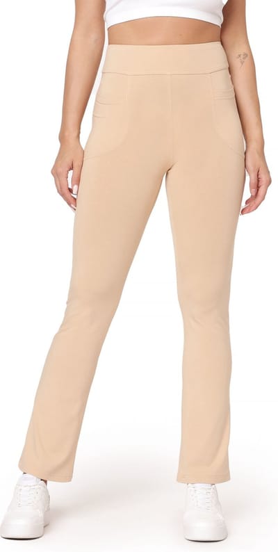 Bellivalini Dames Yogabroek - Sport - Vrijetijdsbroek - Lang - Viscose - Sportbroek - BLV-BLV50-282-YPF - Zand - XS